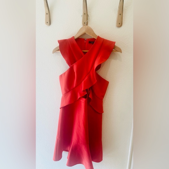 BCBGMAXAZRIA Careen Ruffle Mini Dress in Bright Poppy Size 4 - Picture 4 of 5